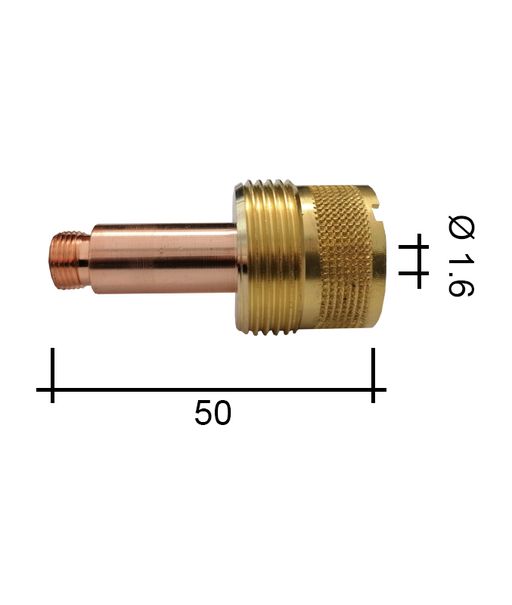 Collet holder 1.6 50mm /TE0006-16/45V25/525.3261.6/701.0203-ZVAR/ TIG17/18/26 with strainer