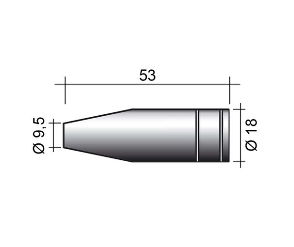 Nozzle MIG 150A /MC17/145.0123-ZVAR/ 53mm/9.5mm/sharp conical