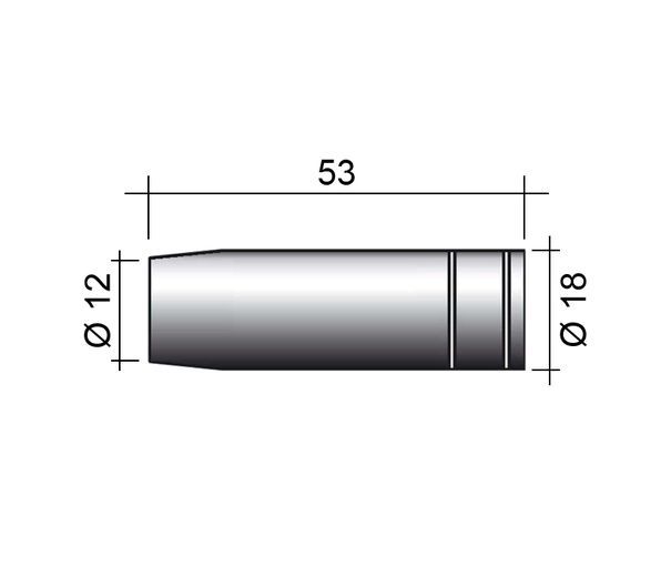 Nozzle MIG 150A /MC18/145.0075-ZVAR/ 53mm/12mm/conical