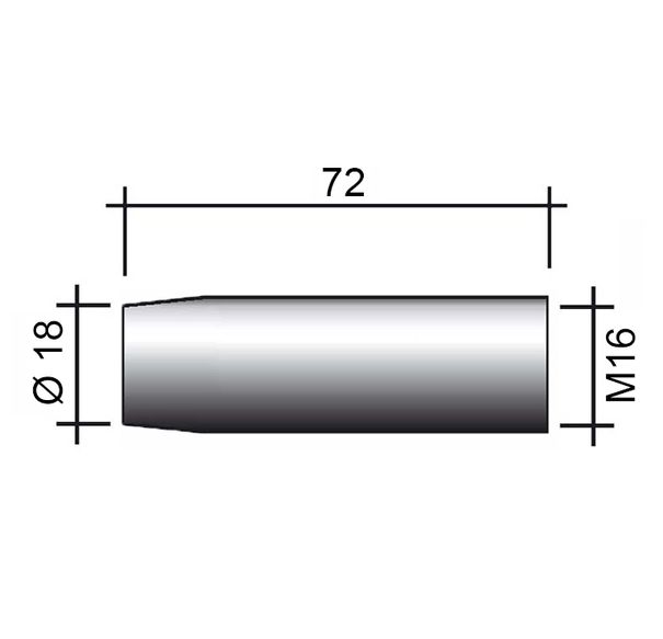 MIG nozzle 350A M16 nickel plated /145.D021-ZVAR/ 72mm/18mm/conical