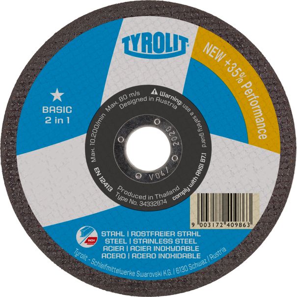 Cutting disc TYROLIT Basic 115x1.6x22.23mm A46Q-BFB (34332872) (222899) steel/stainless steel