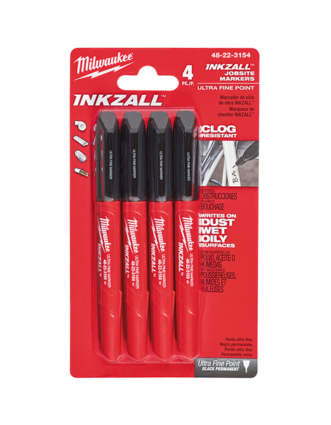 Popisovač - značkovač extra jemný hrot - čierny 4ks INKZALL™ Milwaukee /48223154/