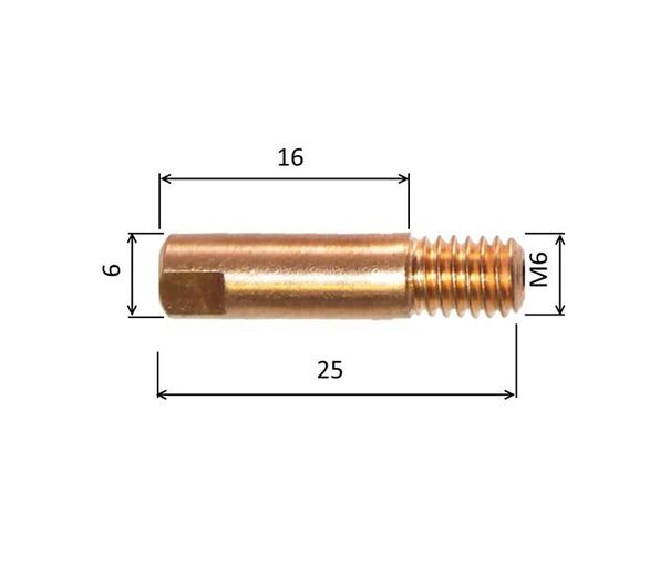 Tip 0.6 M6x25mm E-Cu /140.D010-ZVAR/long thread